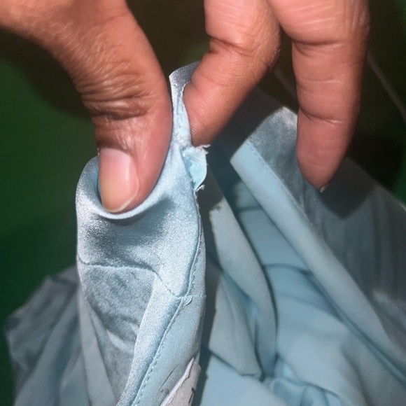 Mother of All Roxy Sleek Light Blue Satin Halter Dress size Large- Defects - Picture 7 of 8